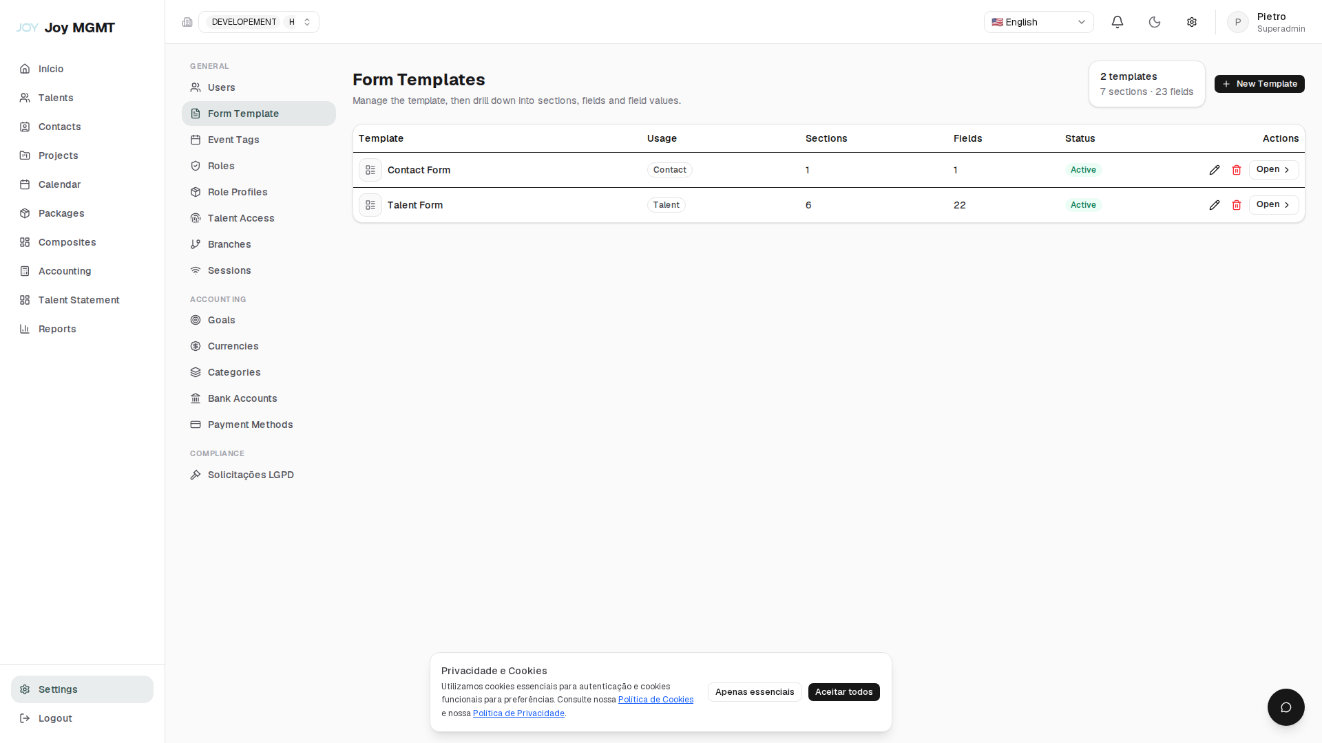 Templates de Formulários